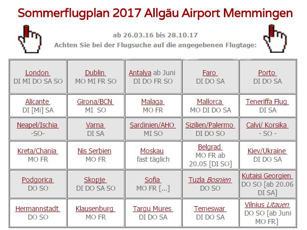 Sommerflugplan 2017 am Memminger Flughafen